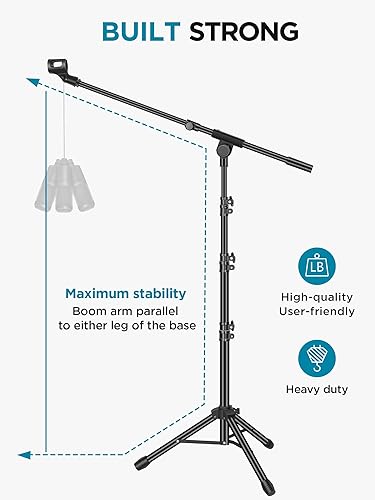 Miniatura 4 de InnoGear Soporte para micrófono, paquete de 2 trípodes, brazo de brazo, soporte de micrófono de piso ajustable en altura con bolsa de transporte, 2