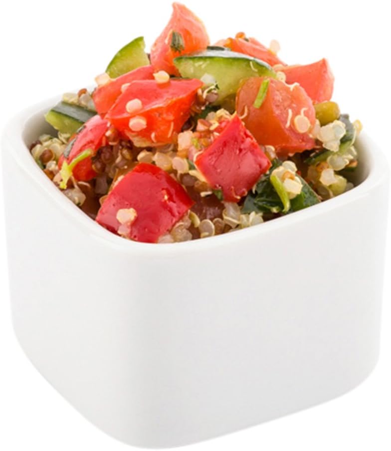Restaurantware 4.5 Ounce Appetizer Dishes 10 Medium Tasting Dishes - Oven-Safe Microwave-Safe White Porcelain Square Ramekins Serve Snacks or Desserts For Samples or Individual Portions