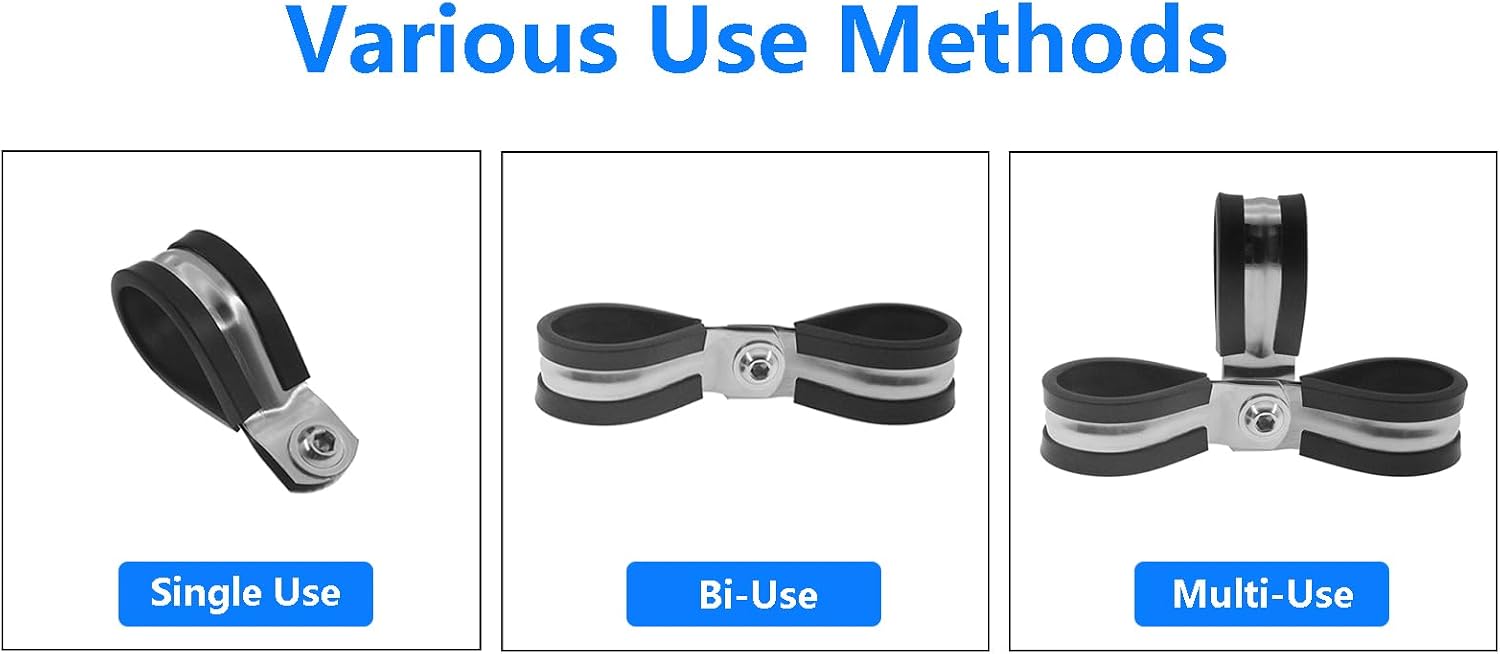 Rubber Cushioned U Clamps, U-Shaped Pipe Tube Wire Clamps, 15PCS (M38|1-1/2", Silver)
