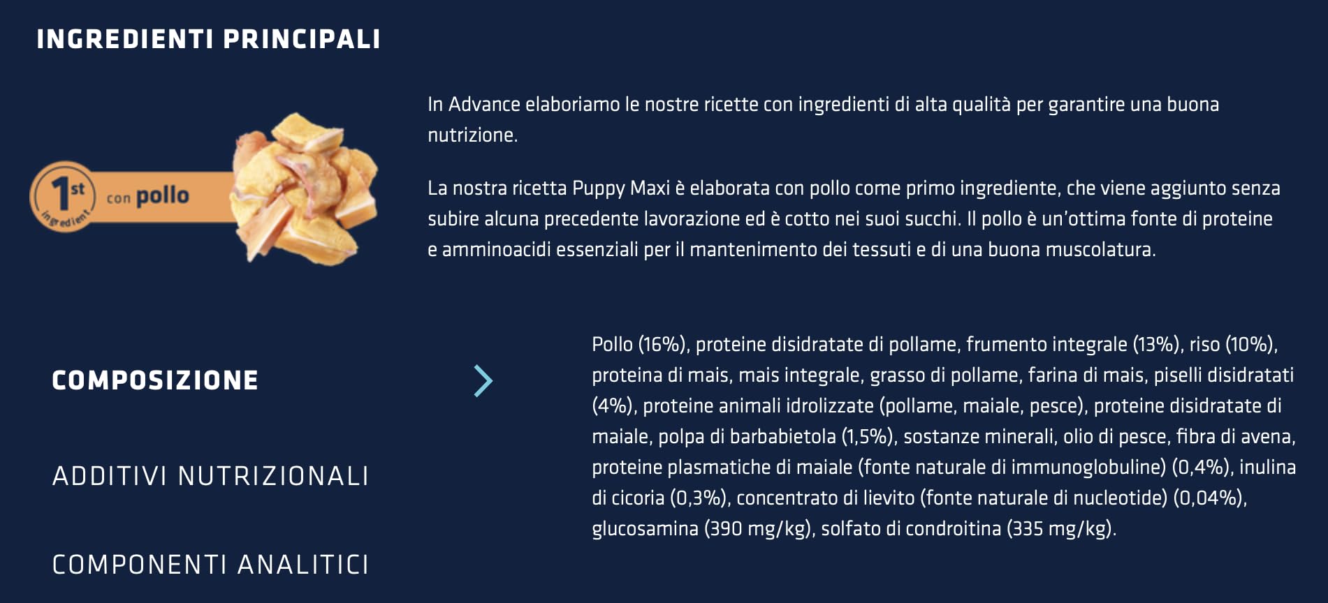Advance - Comida seca completa para cachorros de talla grande, 12 kg, sabor pollo, 1 paquete de 12 kg