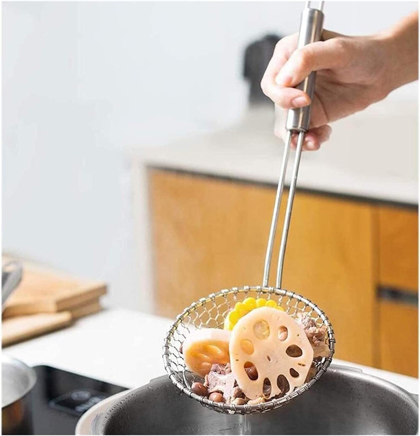 Kitchen cookware Colander Skimmer Slotted Spoon Stainless Steel Spider Skimmer Small Strainer Kitchen Colander 9.8"×4.9" Strainer Ladle for Kitchen