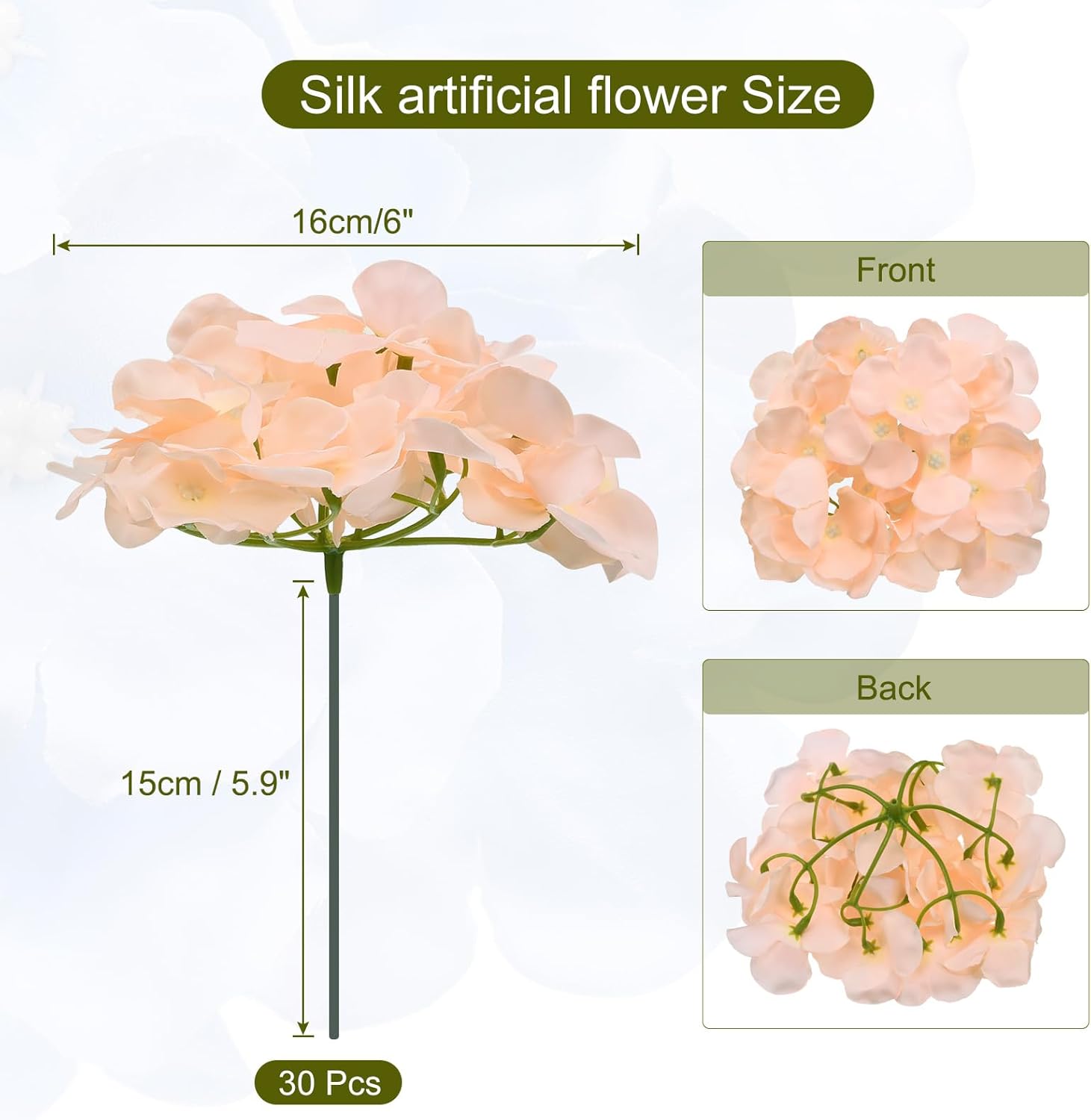 MECCANIXITY Silk Artificial Hydrangea Flowers, Pink Artificial Flowers Heads with Stems, Full Hydrangea Flowers for Wedding Centerpieces, Party Decoration 30Set - Image 2