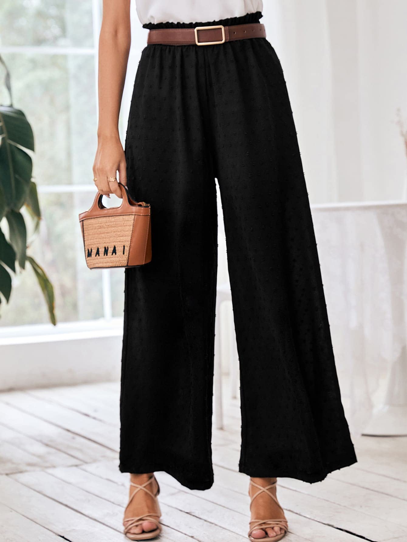 REDESYN Pants for Women Womens Pant Swiss Dot Wide Leg Pants Pants Color Black Size Medium