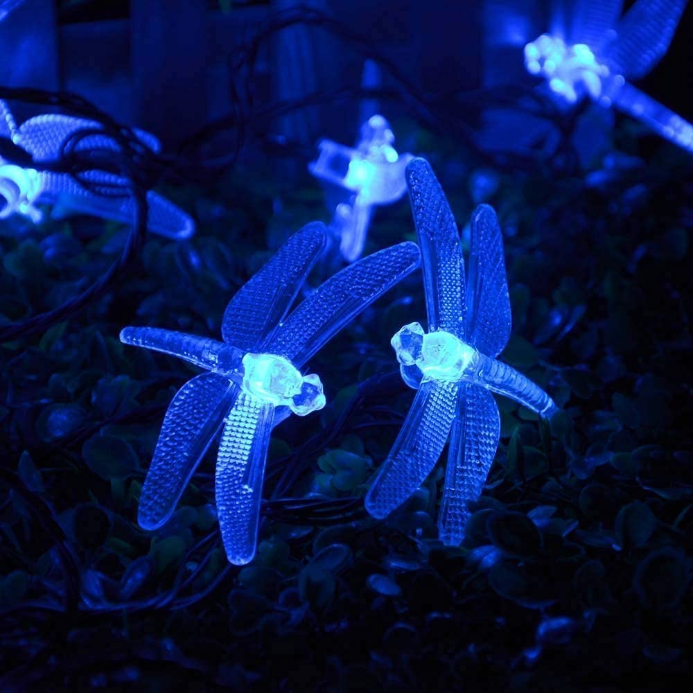 Guirlande lumineuse féérique libellule à piles, 20 m, 200 LED, étanche, pour intérieur et extérieur : jardin, chambre, terrasse, clôture, mariage, fête, Saint-Valentin Décoration (bleu)