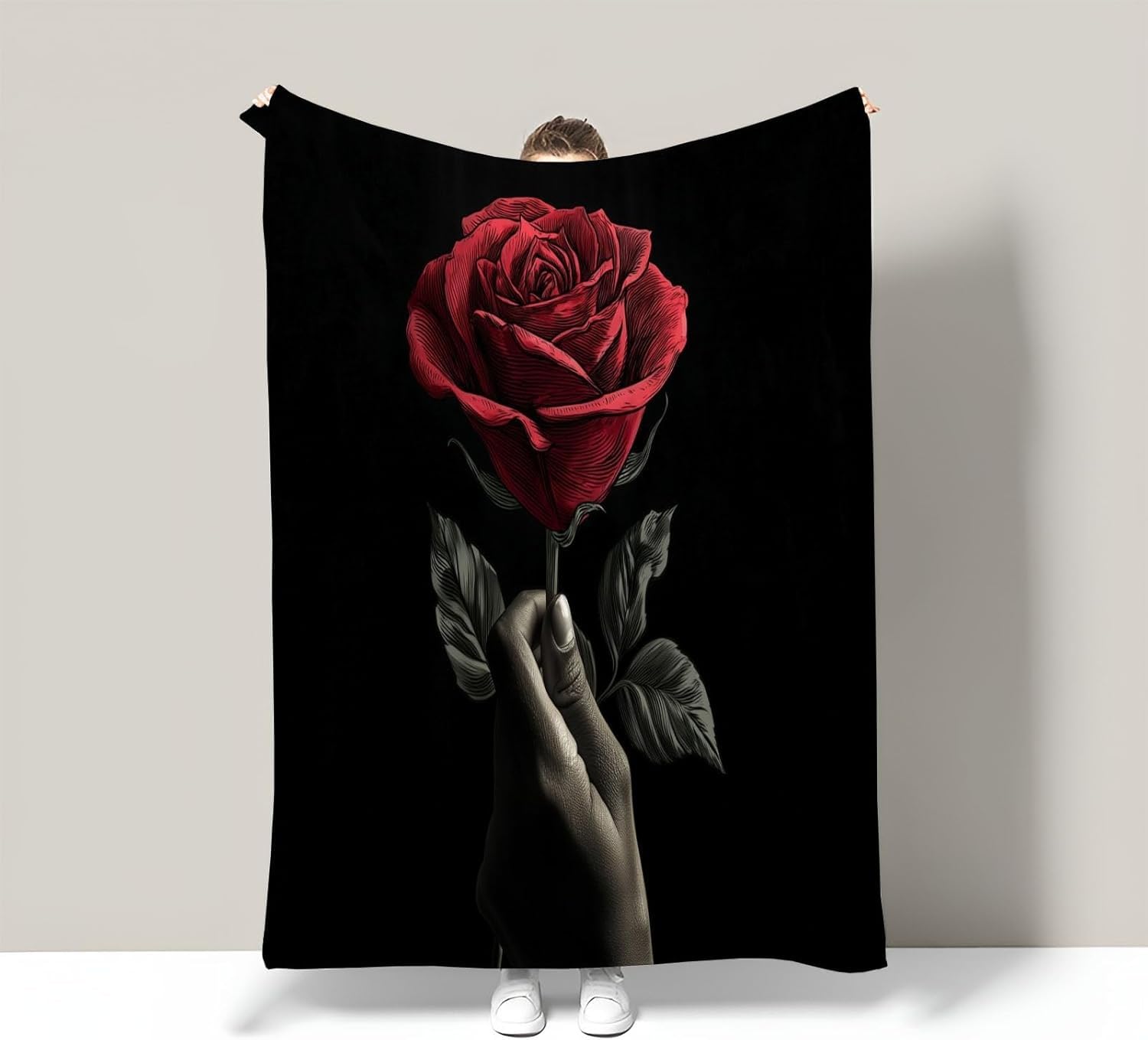 Ypthriline Dark Rose Blanket, Dark Style Microfiber Flannel Throw Blanket, Comfortable Soft Fluffy and Warm, Blankets for Beds, Sofas and Recliners, 230×270 CM
