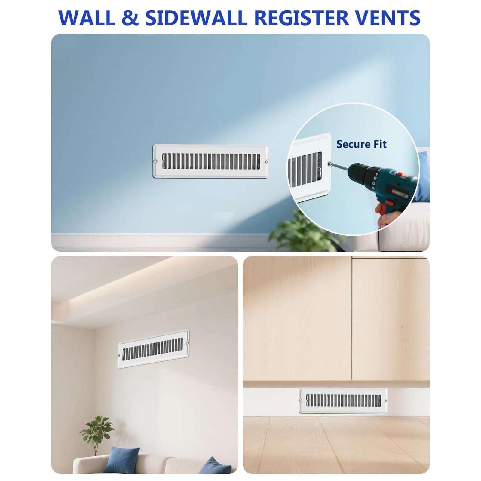 6 Griglie di Ventilazione Regolabili in Metallo per Pavimento - Copertura antiruggine ad Alta efficienza per Un Controllo ottimale del Flusso d'Aria - Soluzione di Ventilazione Domestica dur