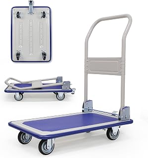 Uholan Folding Steel Trolley with Brake Design Push Cart Dolly Cart Heavy Duty Platform Truck Flatbed Cart 330lbs Handtruck Moving Warehouse Receive