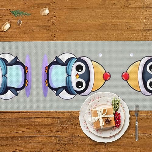 Long chemin de table rustique et résistant à imprimé pingouin mignon