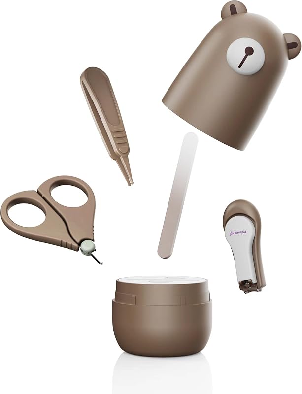 Baby Nail Clippers Set, Baby Nail Kit with Cute Case, Infant Manicure and Pedicure Health Grooming Care Can for Newborn, Kids and New Parents As Shower Gifts (Bronze Bear)