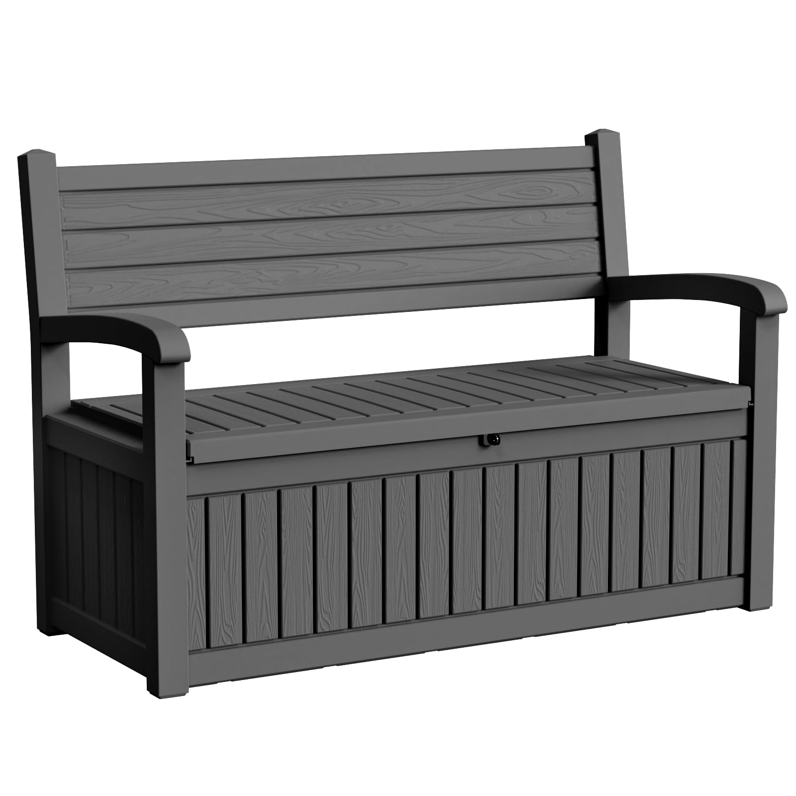 PatioZen 80 Gallon Outdoor Storage Bench Deck Box with dimensions.