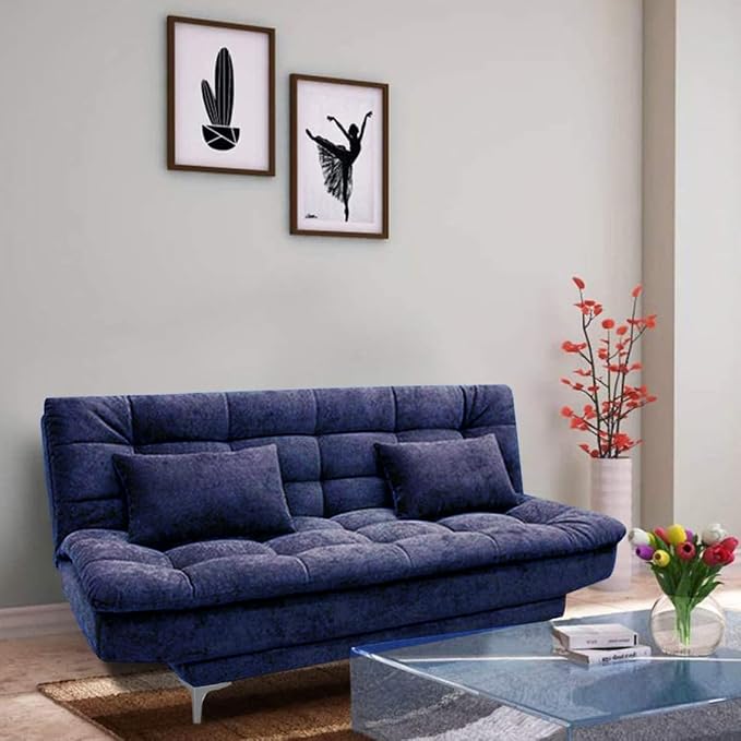 FURNY Superstyle 3 Seater Fabric Sofa Cum Bed Set (Blue Color)