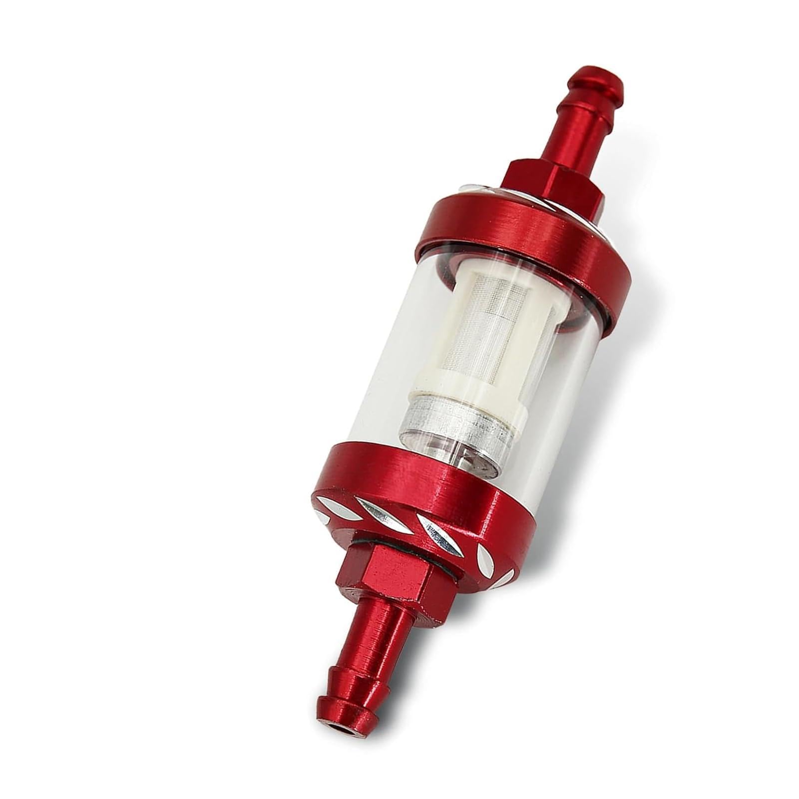 Motorcycles Fuel Filter, Inline Alloy Metal Transparent Glass Washable Fuel Filter Cup, Universal Motorcycles Accessories (1 PC #Red)