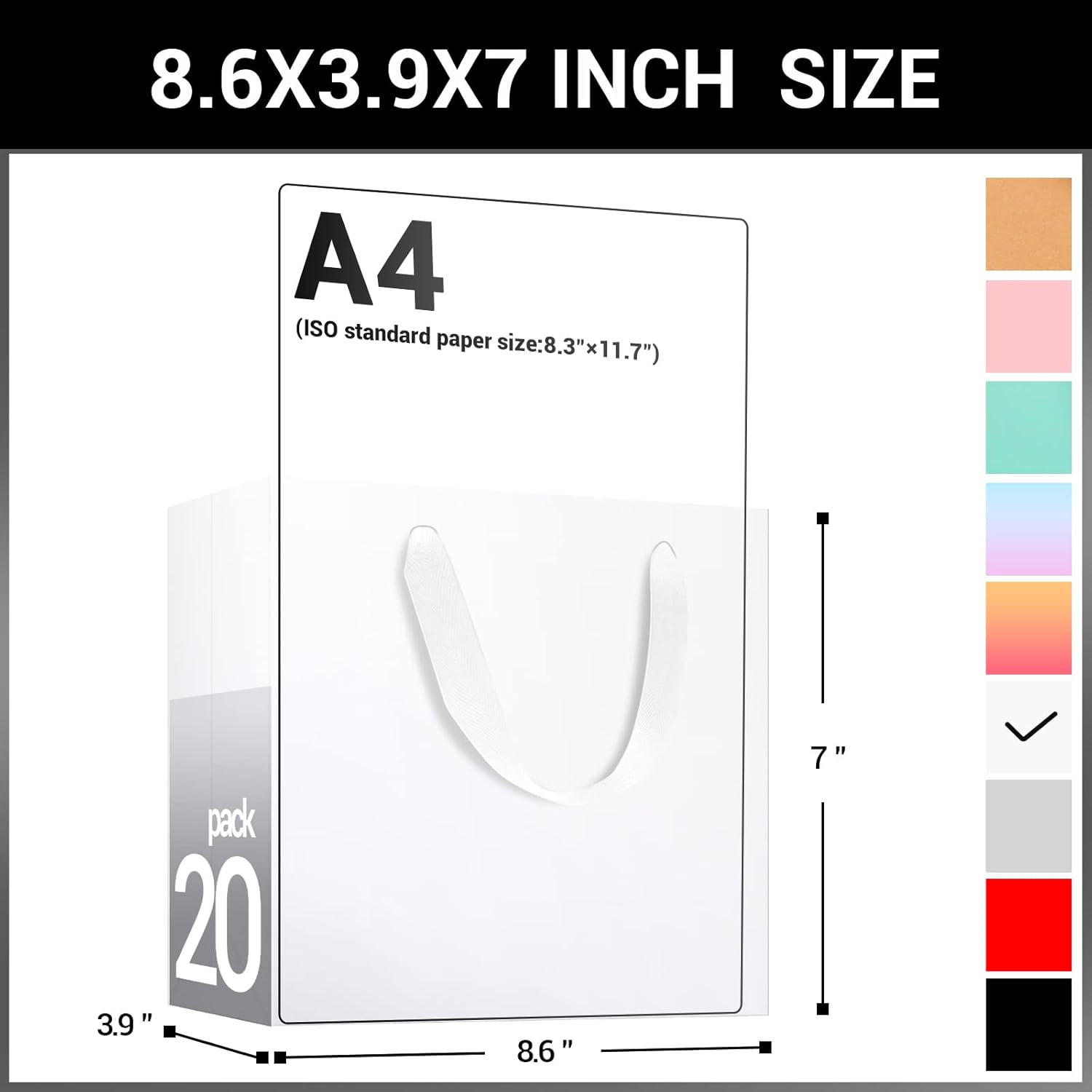 EUSOAR White Paper Bags, Small 20pcs 8.6" x3.9'' x7'' Kraft Handle Paper Boutique Gift Wrap Favor Bag with Handles Bulk, Grocery Shopping Retail Wrap Paper Bags for Business, Birthday Party, Wedding - Image 2