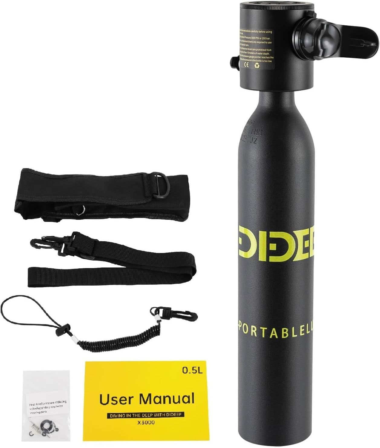 Mini Scuba Tank 0.5L Portable Diving Lung Tank Kits, 5-10 Minutes Breath Underwater Diving Gear 3000PSI Refillable Scuba Tank for Snorkeling Freediving Emergency Backup