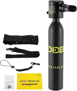 Mini Scuba Tank 0.5L Portable Diving Lung Tank Kits, 5-10 Minutes Breath Underwater Diving Gear 3000PSI Refillable Scuba Tank for Snorkeling Freediving Emergency Backup