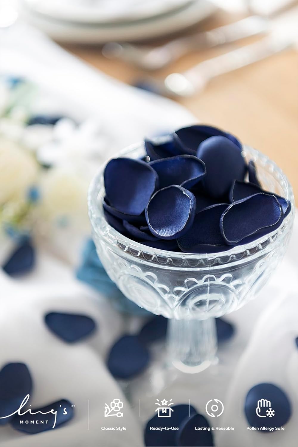 Ling's moment Rose Petals, Silk Flower Petals for Wedding/Aisle/Flower Girl Baskets/Table Centerpiece Décor,etc.Navy Blue 200pcs