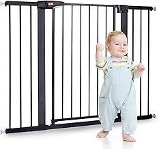 LAOYE Treppenschutzgitter ohne Bohren, Extra Hoch 92 cm Höhe, 75-124 cm Breite, Türgitter Baby mit 3 Verlängerungen, für Kinder, Hunde und Katzen, Auto-Close & 90° Stopp - Schwarz