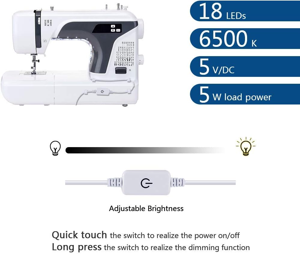 Sewing Machine Light - LED Light Strip for Sewing Machine with Touch Dimmer and USB Power (11.8 inch,18 LEDS)