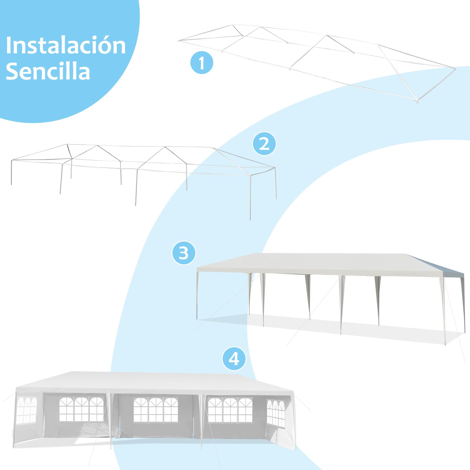 RELAX4LIFE Carpa Plegable 3x9m con 8 Paredes Desmontables y Ventanas, Carpas para Exteriores con 8 Cuerdas de Viento, 24 Clavos y Bolsa de Transporte, Cenadores para Jardín, Camping (3X9M|8 Paredes)