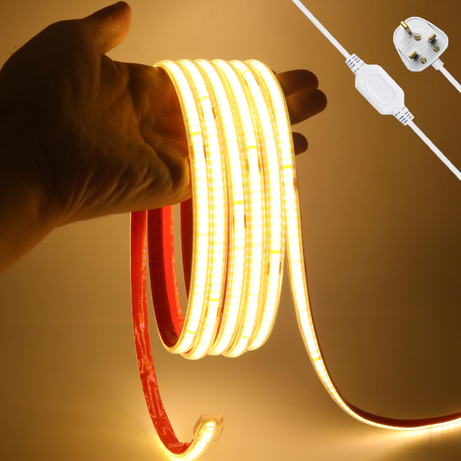 KAFULA 220V COB LED neon Light, IP65 Waterproof Flexible, 240 LEDs/m Super Bright FCOB LED Strip CRI90+, can be Cut Every 10cm, Double-Sided Tape for Home Decoration [31M, Warm White 3000K] — image 1
