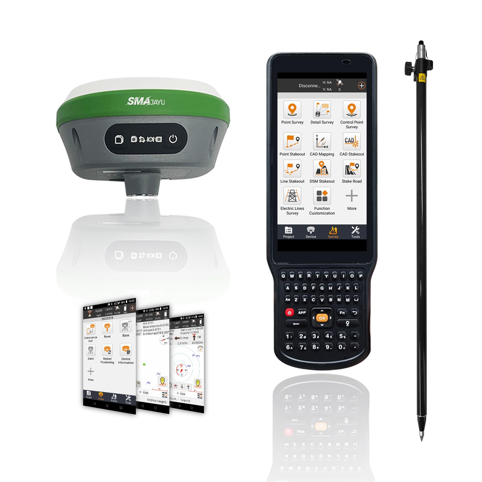 SMA26 RTK GNSS Surveying Equipment Switchable Base & Rover with FP88 Handheld Collector Software Static 32G Storage NOAA certificated (Include Pole)