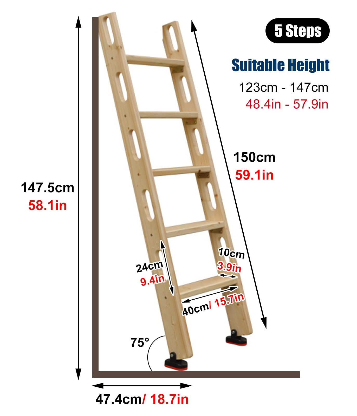 Escalera para literas Escalera para literas de Madera Natural únicamente, escaleras para Subir vehículos recreativos de Alta Resistencia - 4 escalones / 5 escalones, Escalera para Cama Tipo