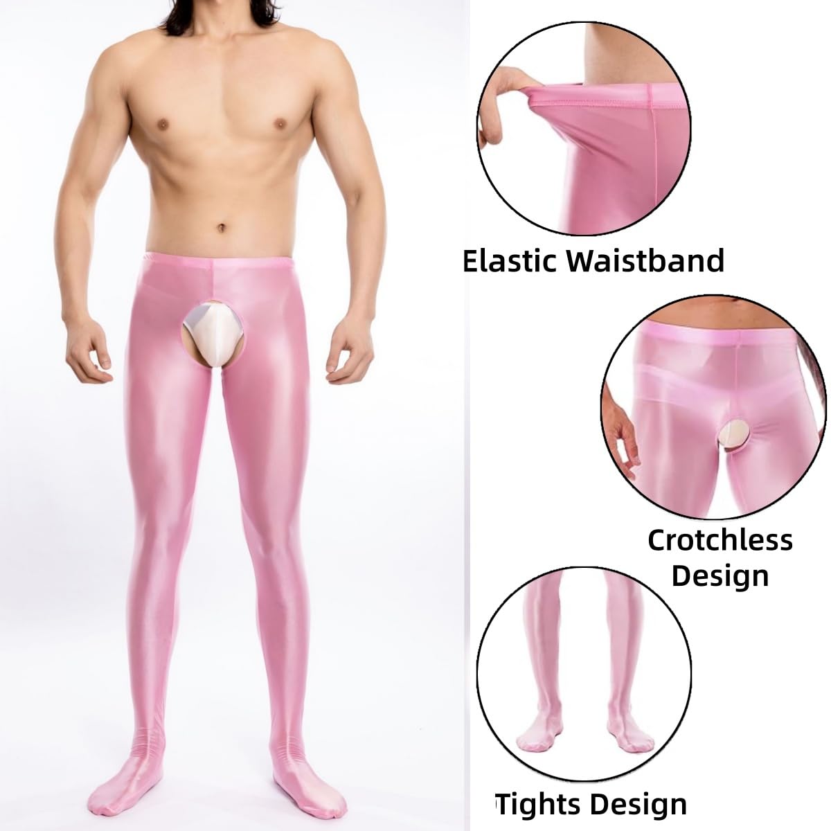 Collant lucidi da uomo, a vita alta, senza passo, senza cuciture, elasticizzati, in spandex, per discoteca, per anni '80, calze in nylon aderenti per danza, nightclub e feste rave