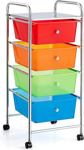 Vista 29 de Giantex - Carrito de almacenamiento con ruedas, 12 cajones, organizador para herramientas, papelería, álbum de recortes, para oficina o escuela