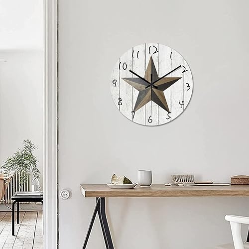 Miniatura 5 de Reloj de pared redondo de 15 pulgadas con estrella del oeste de Texas reloj de pared decorativo reloj de madera de campo sin tictac funciona con