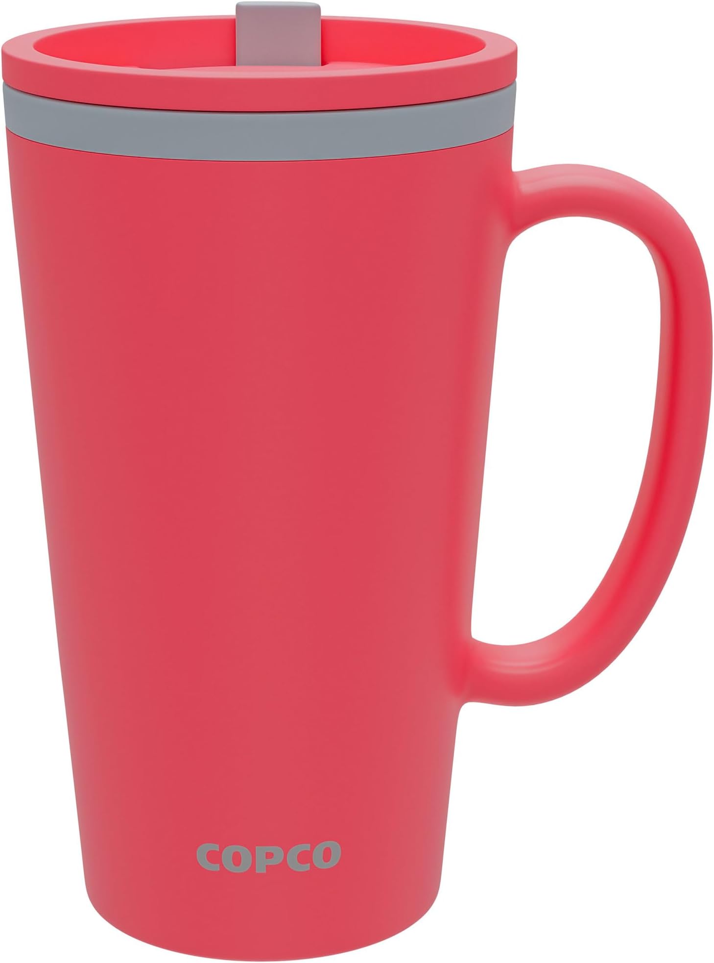 Cone Insulated Travel Mug, 16 oz - Double Wall Mug with Handle, Twist-Off Spill-Resistant Lid & Slide Closure - BPA-Free Cup for Hot or Cold Drinks, Microwave & Dishwasher Safe (Coral Red)