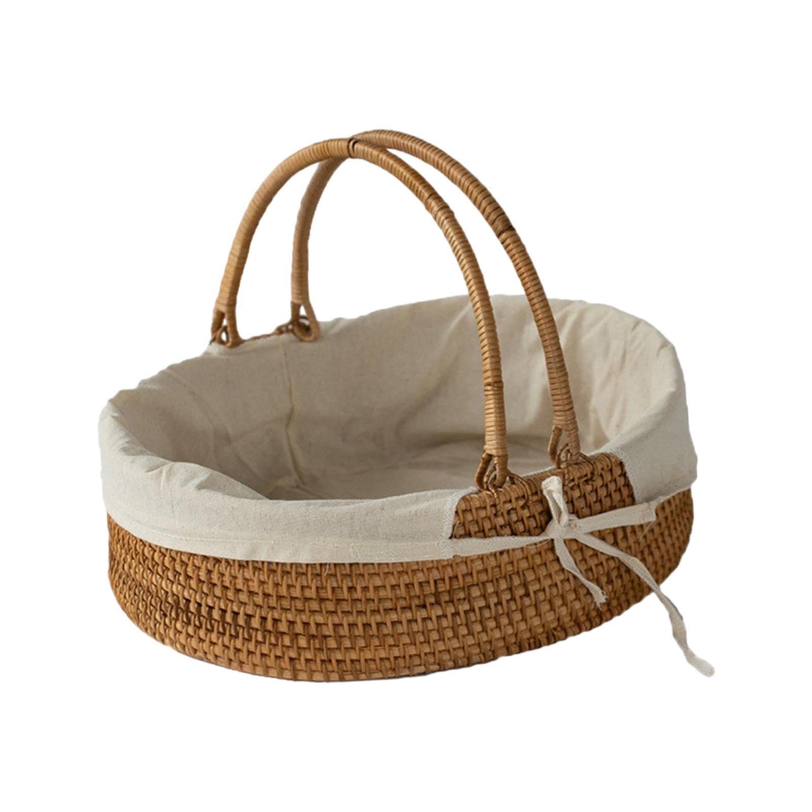 Cesta de Mimbre Tejida Resistente, Organizador de baño con Tela Forro Lavable extraíble para un fácil Mantenimiento. Cesta Mimbre Tejida para Picnic, Organizador baño con asa Plegable.