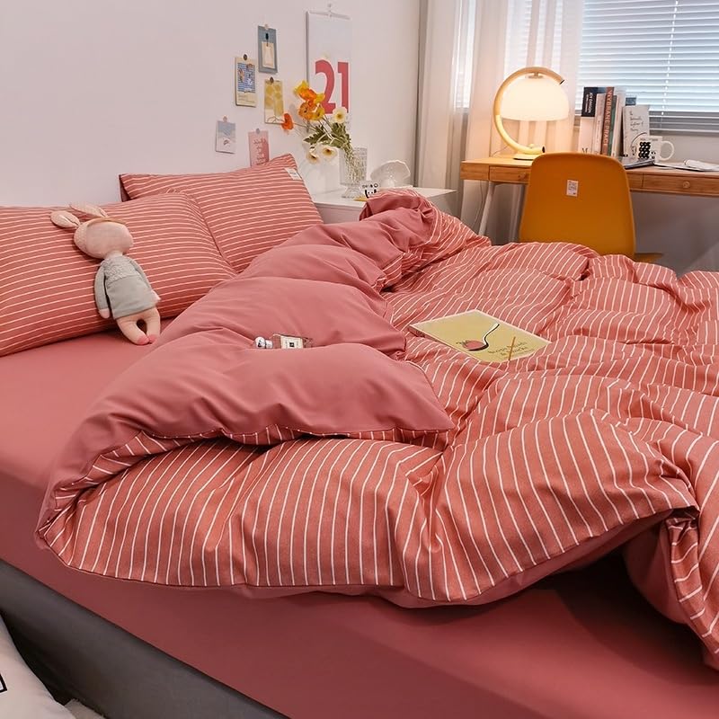 Parure de lit 200x200 géométrique rose avec housse de couette et taies d'oreiller