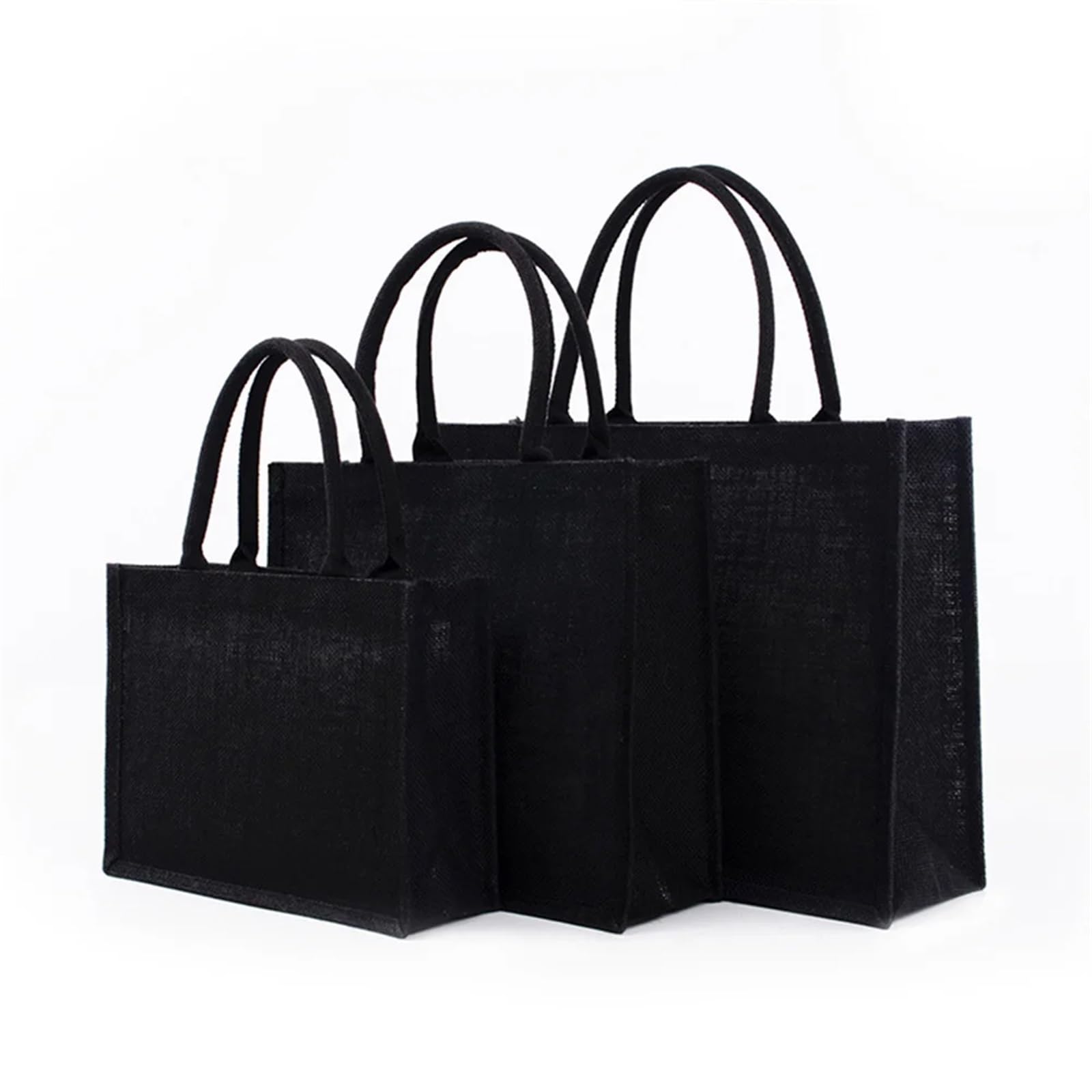 Tote Leinenbeutel Große schwarze Einkaufstasche aus Sackleinen, Einkaufstasche, tragbar, wiederverwendbar, Unisex-Handtasche aus Sackleinen Einkaufstaschen