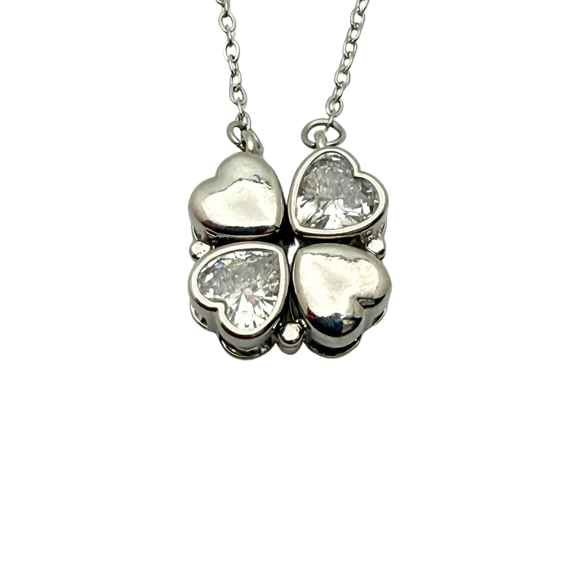Four Leaf Clover Folding Pendant Necklace for Women – 2-in-1 Convertible Design – Gold &amp; Silver Plated Zircon Jewelry