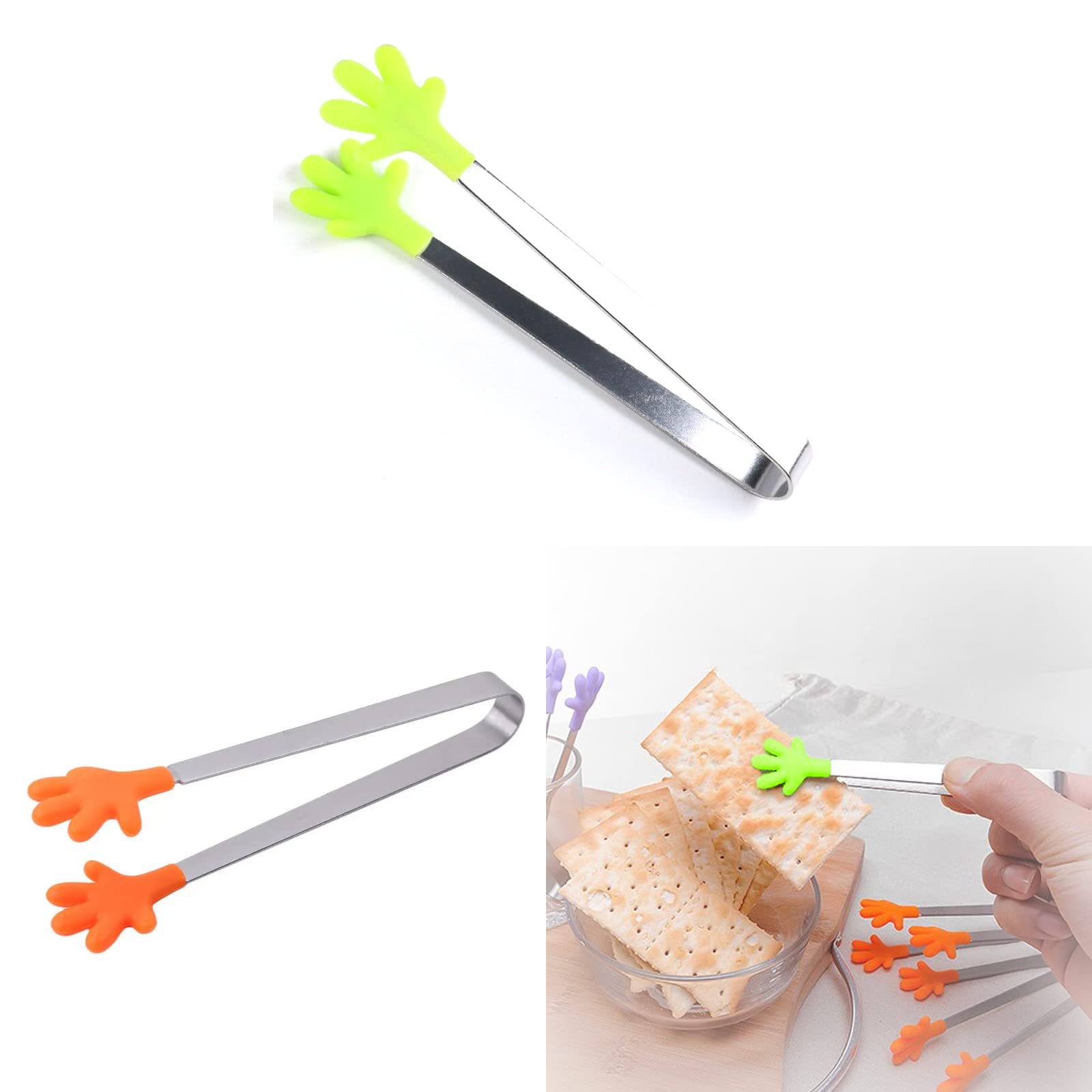Mini Hand Tongs, 2 Pcs Stainless Steel Food Tongs with Skid-Proof Silicone Tips, Perfect for Ice Cubes, Sugar, and Kitchen Use