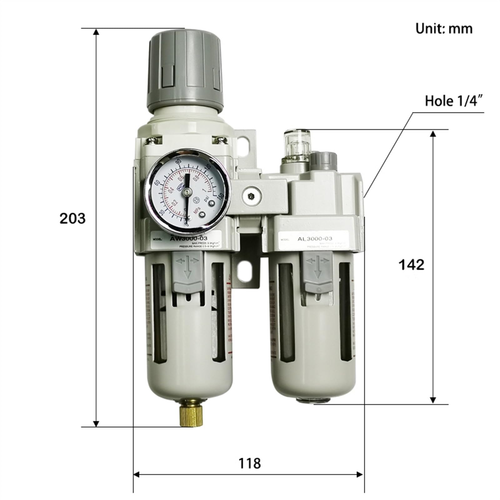 AC3010-03 bomba de aire compresor filtro de aceite trampa regulador separador de agua neumático presión drenaje Manual(AC3010-03 PC4-03,Copper)