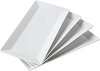 FEENMAICeramicHome 12" White Ceramic Serving Platters Set of 4 - Stackable Rectangular Plates, Oven Dishwasher Microwave Safe for Parties & Everyday