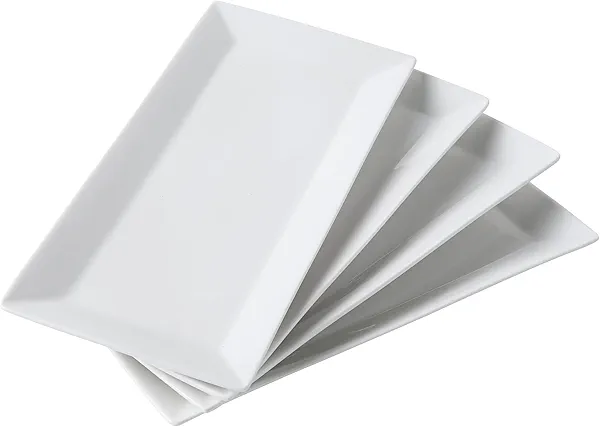 Feenmai 12" Serving Platters Set of 4, White Rectangular Plates, Ceramic Serving Tray, Stackable Large Party Plates for Appetizer, Dessert, Steak, Sushi, Housewarming, Oven Dishwasher Safe