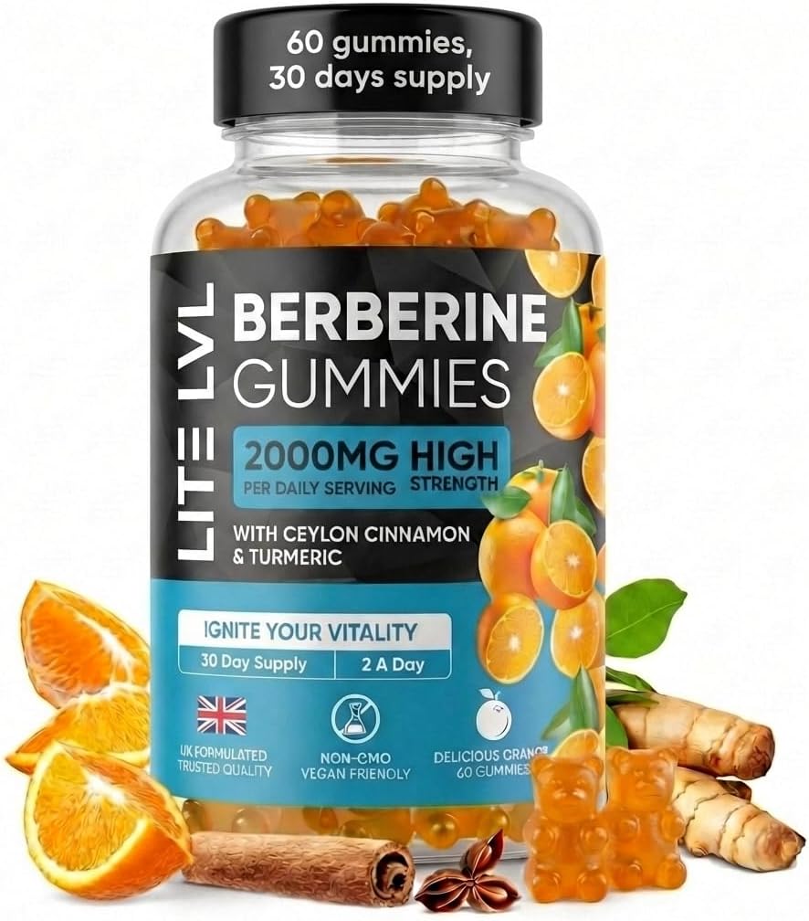 60 x Berberine Gummies 2000mg with Ceylon Cinnamon & Turmeric – Berberine Supplement for Men and Women.