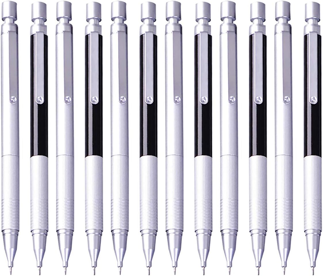 YYMIYU0.9 MM Low Center Of Gravity Automatic Mechanical Pencil, Metal Texture Pen (12PS)
