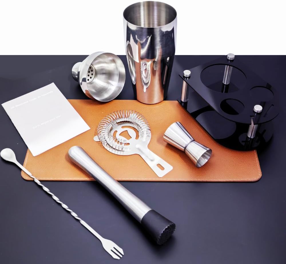 Cocktail Shaker Bartender Kit: 5 Piece Stainless Steel Bar Set, Cocktail Shaker Set with Stand, Drink Mixing Kit Includes Shaker,Strainer,Jigger, Bar Mixer Spoon, Muddler (750ml(25oz)) - Image 4