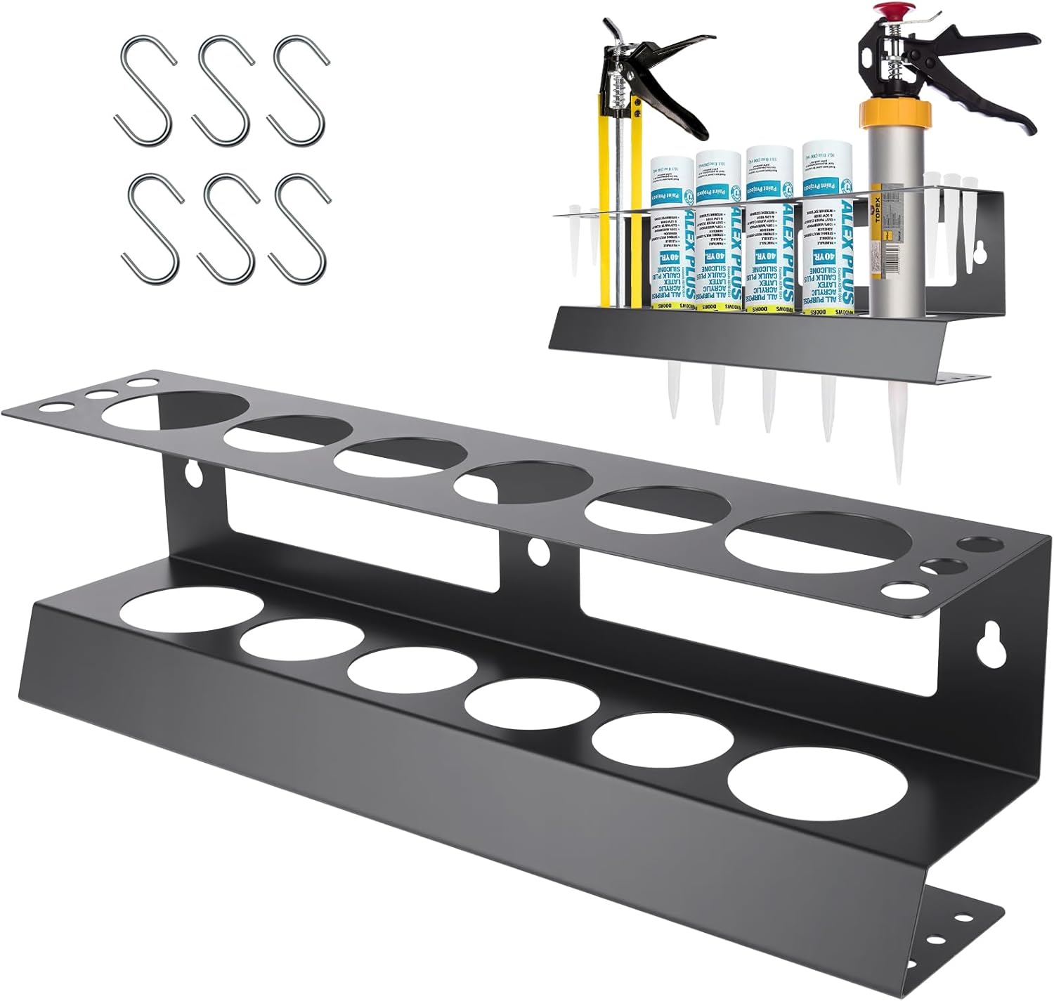 Caulking Gun Holder Caulking Tubes Storage Rack,Caulking Nozzle Tips Organizer, Wall Mount Rack for Caulking Tubes and Gun,Caulking Gun Holder Caulking Gun Storage Organizer for Workshop