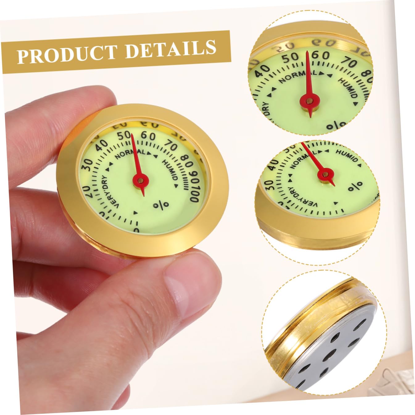 Mechanical Humidor Hygrometer Round Analog High-Precision Humidity Gauge for Cigar Boxes and Guitar Cases with Construction and Elegant Design