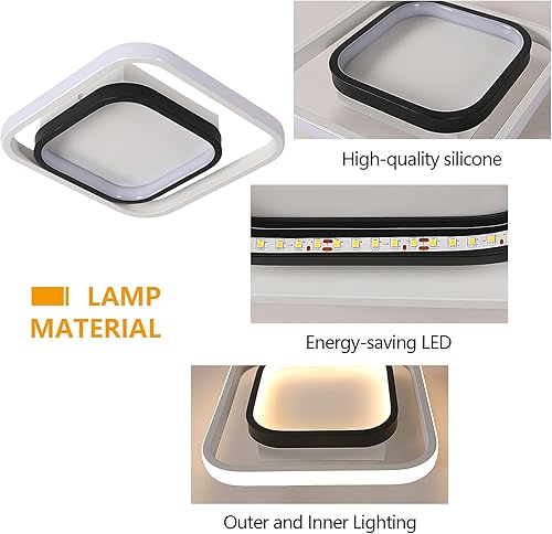Miniatura 4 de AUA Lámpara LED de techo empotrada, lámpara de techo moderna cuadrada de 33 W, 6500 K, luces de techo para pasillo cerca de la lámpara de techo para