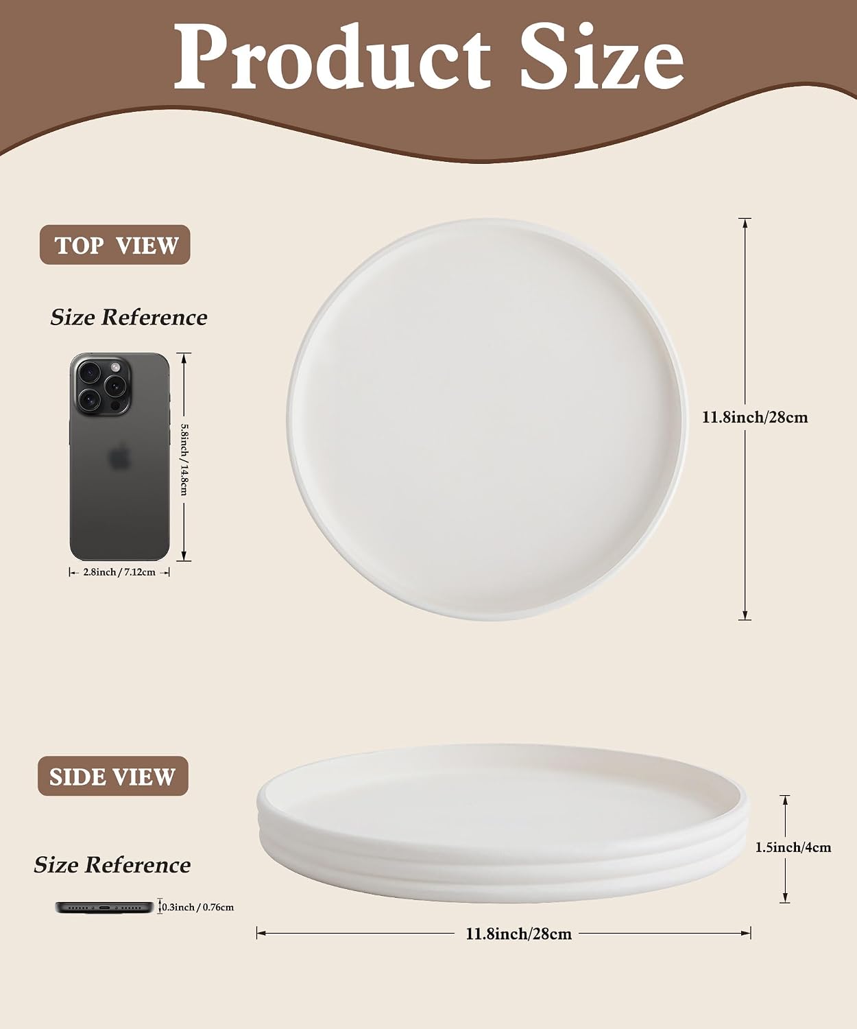 Round Decorative Tray Decor for Coffee Table Centerpiece（White