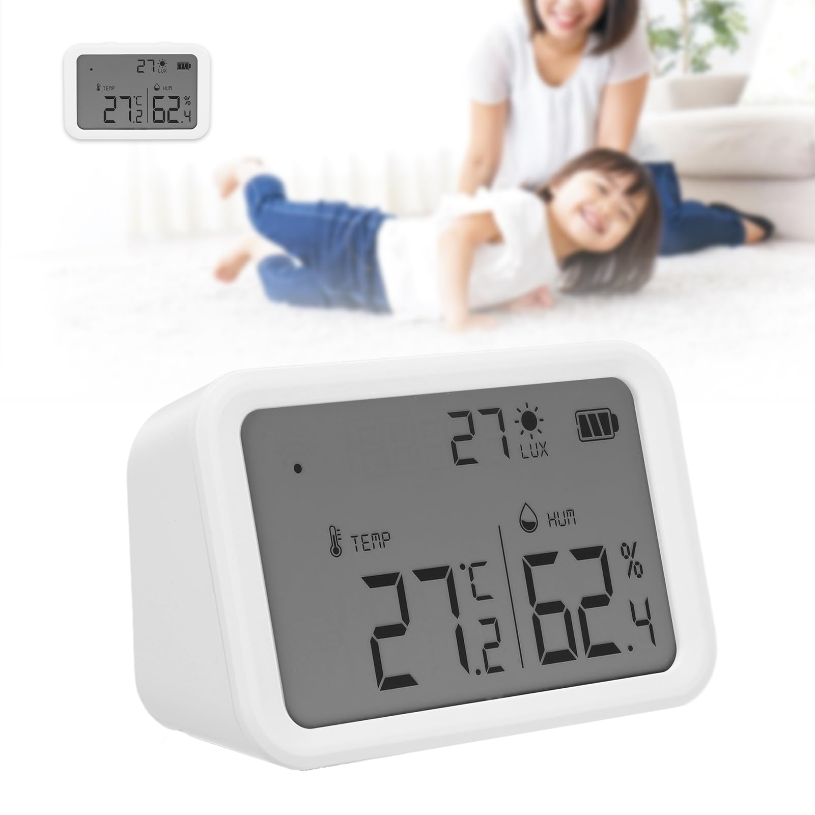 Sensor climático Inteligente, Sensor Inteligente con Pantalla LCD para Tuya Zigbee Temperatura Humedad Luz 3 en 1 Dispositivo de grabación