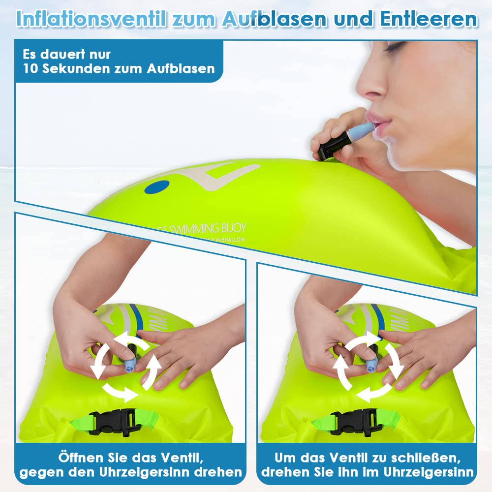 Eyein Schwimmboje, 20L Sicherheit Schwimmen Boje wasserdicht Dry Bag Storage Bag mit verstellbarem Gürtel für Bubble Kajakfahren Open Water Sicherheit Schwimmen Training Triathlon Schnorcheln