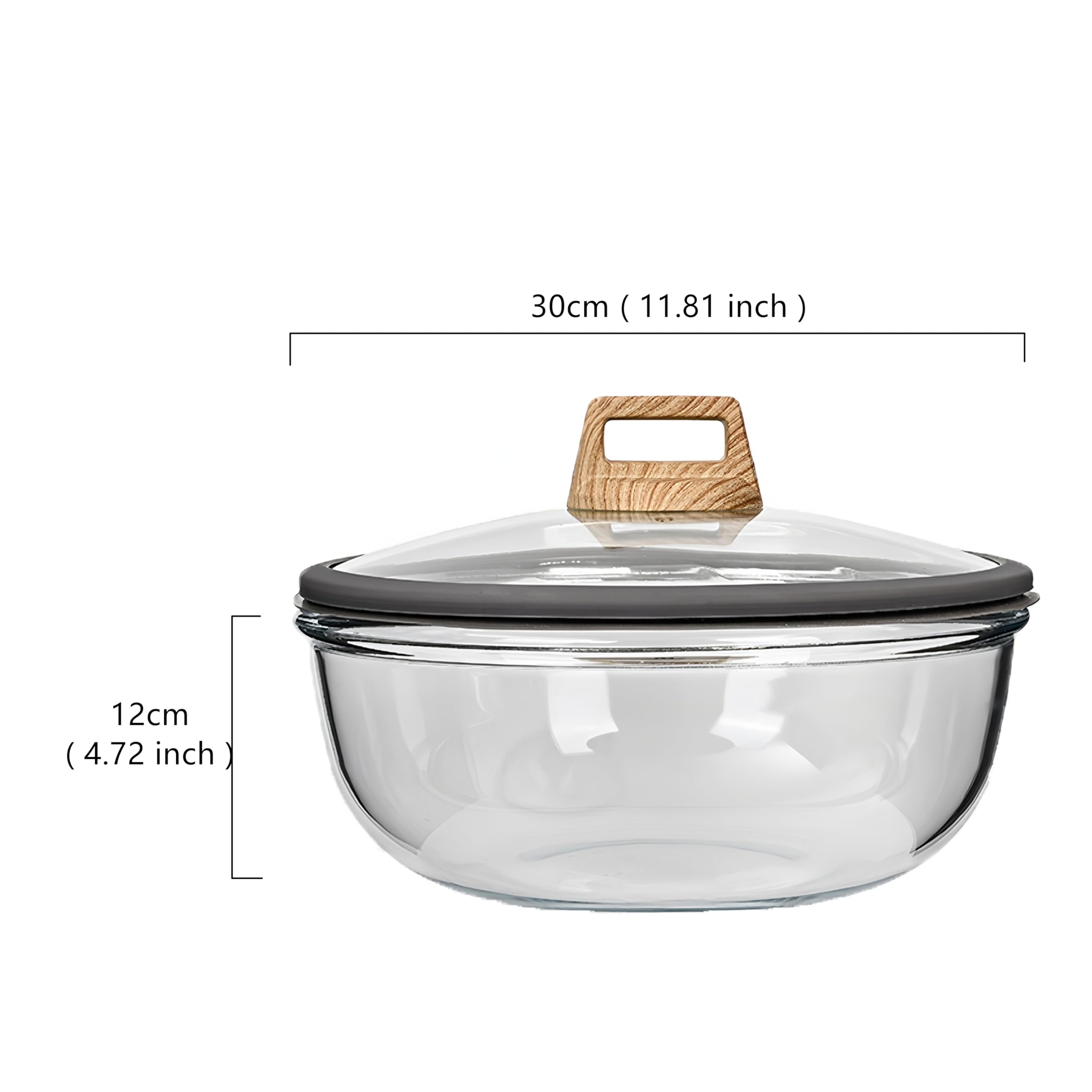 Glasschalen, 30 cm Küchenschale mit Deckel und Silikonrand, Schalen für Snacks, ofengeeignet, mikrowellengeeignet