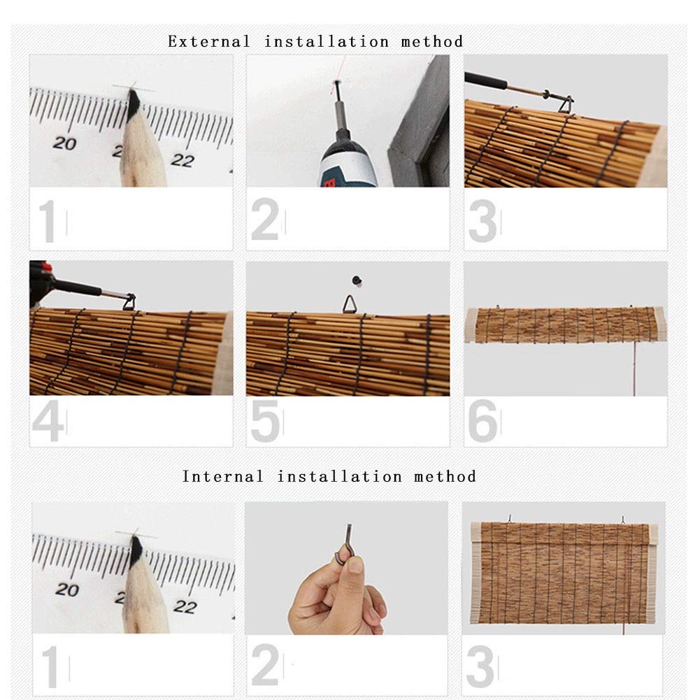 GDMING-Rideau De Bambou Store Enrouleur Balcon Système De Levage Câblé Fenêtres Filtrage De La Lumière Intérieur Meubles Protection Solaire Rideau 90% D'occultation, 49 Tailles