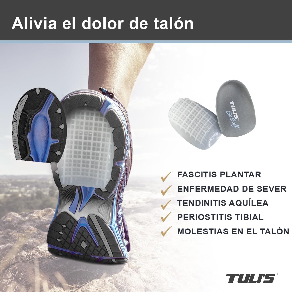 Tuli's So Soft Heavy Duty – Taloneras de Gel – Alivio Amortiguado para la Fascitis Plantar, la Enfermedad de Sever y el Dolor de Talón, 1 Par, Mediano